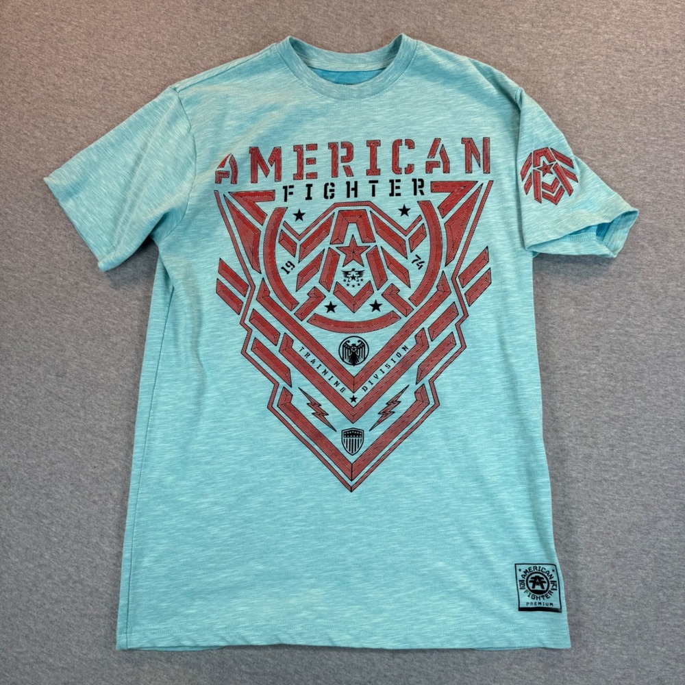 American Fighter Mens Graphic T-Shirt Blue Heathered Buckle Exclusive Size L